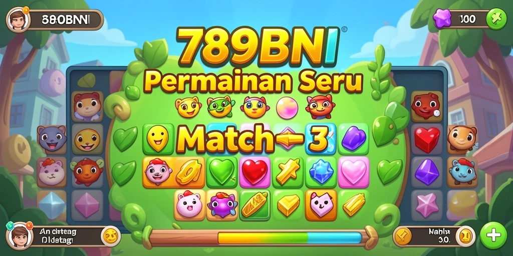 Tampilan gameplay seru dalam 789BNI dengan aksi Match-3.