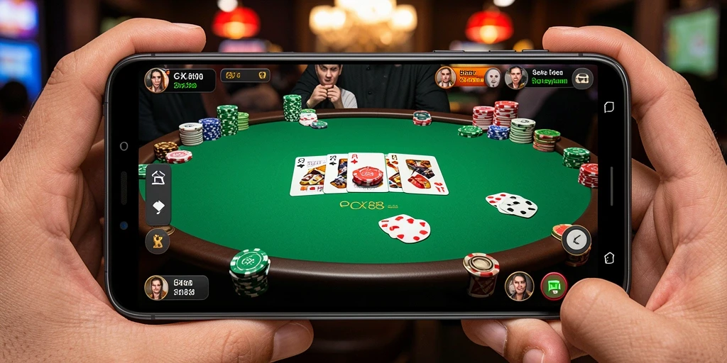 Tampilan gameplay Poker yang menarik dan interaktif di GX88.