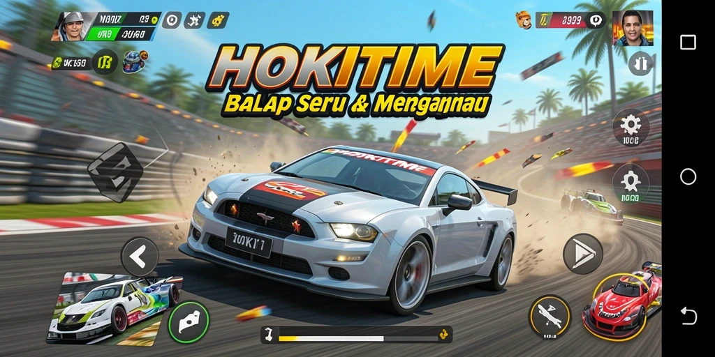 Tampilan seru dari gameplay balapan HOKITIME yang menegangkan.