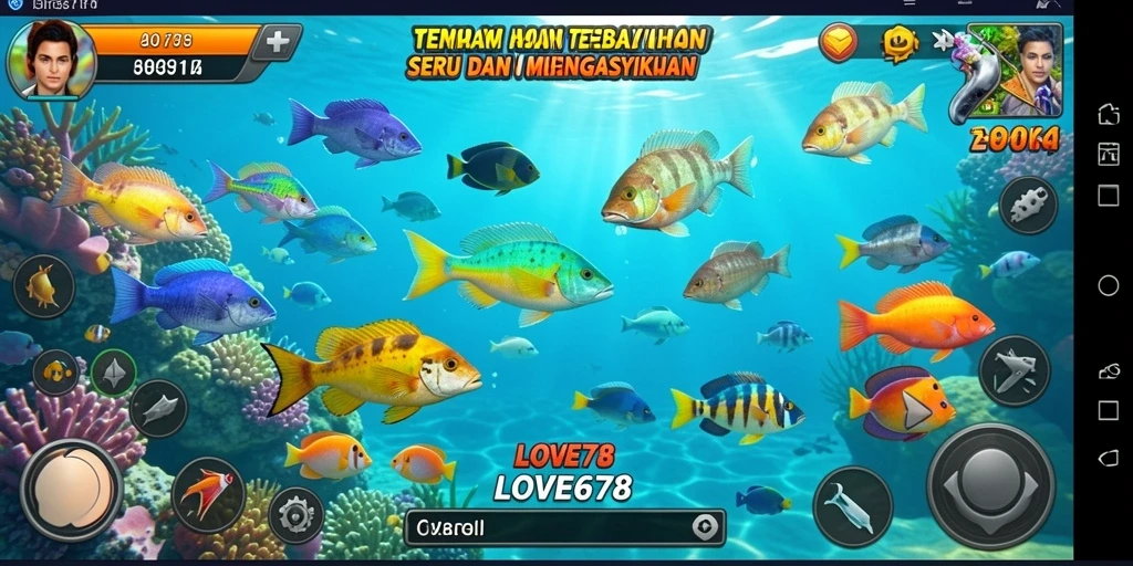 Screenshot gameplay LOVE678 menampilkan aksi tembak ikan yang seru.