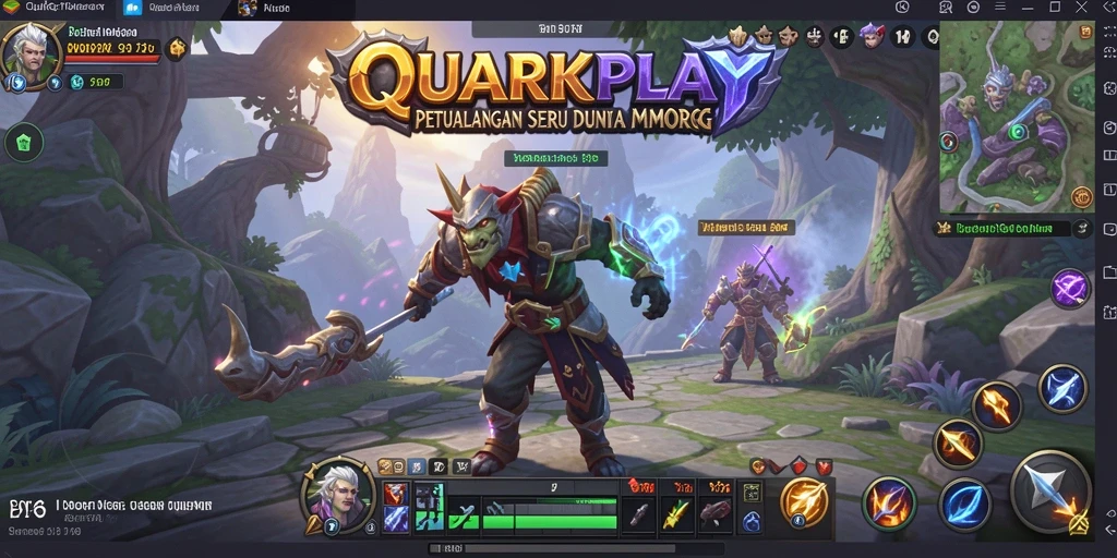 Screenshot gameplay <strong>QUARKPLAY</strong> yang menunjukkan pertarungan seru di dunia MMORPG.