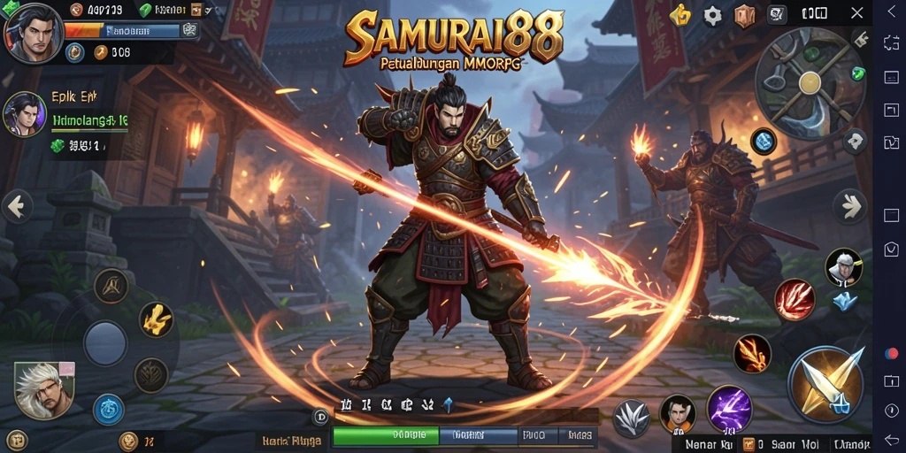 Screenshot utama SAMURAI88 menampilkan pertempuran epik dalam dunia MMORPG.