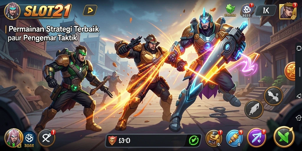 Tangkapan layar utama yang menampilkan aksi strategi intens di SLOT21.