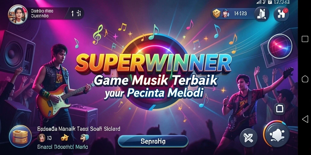 Tampilan gameplay SUPERWINNER yang menarik dan penuh melodi.