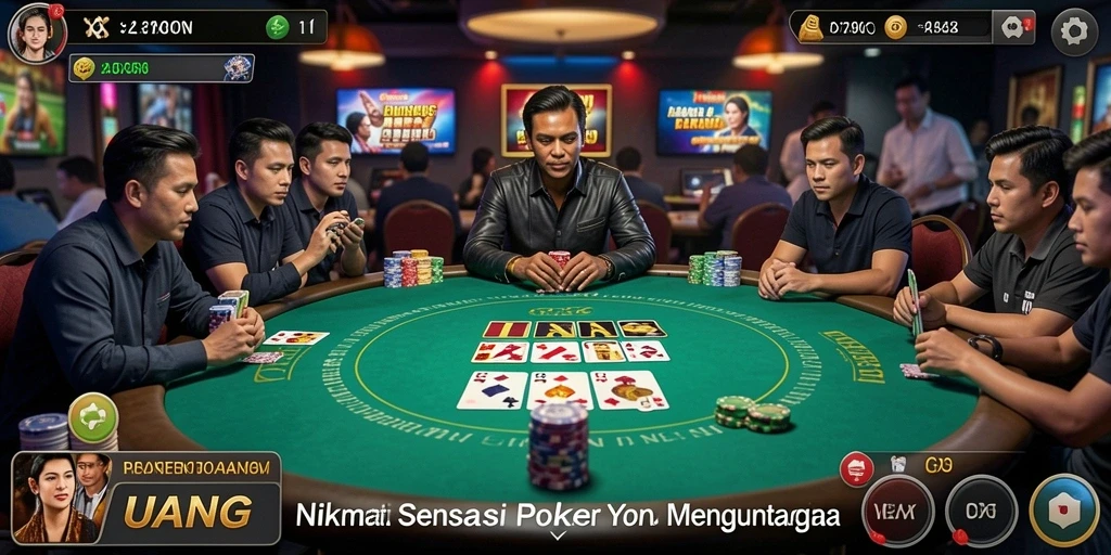Tampilan gameplay menarik dari UANG dengan tampilan kartu poker.